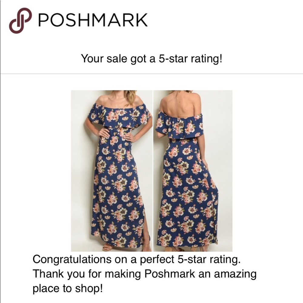 NAVY FLORAL OFF SHOULDER MAXI DRESS - Picture 2 of 8